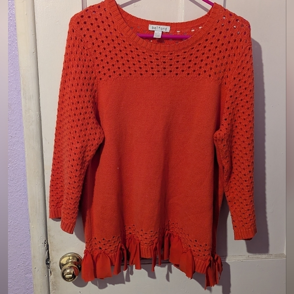 Bel Ford Orange Knit Sweater with Fringe